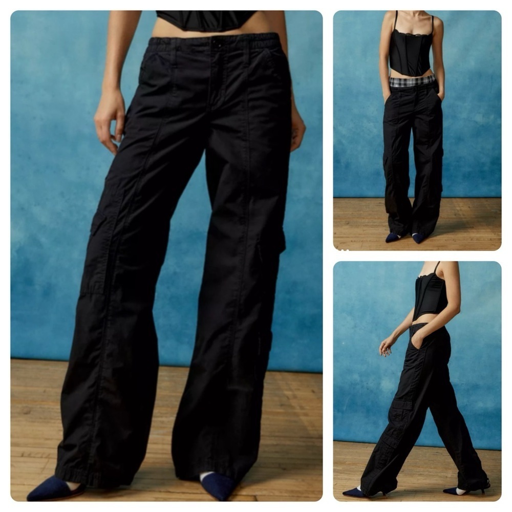 Urban Outfitters BDG Y2K Low-Rise Cargo Pants Size XS Black Elastic Waist Cotton
